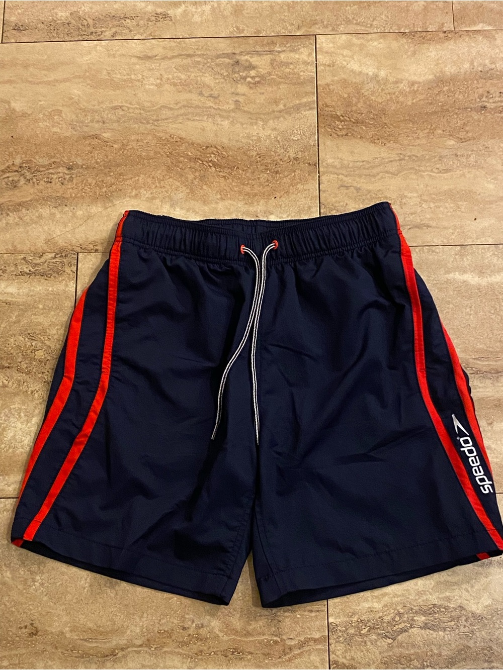 Speedo Navy Swim Board Trunks Shorts with Red Trim Size S